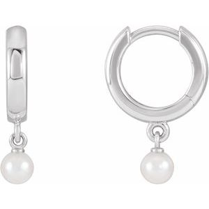 14K White Cultured Seed Pearl Hoop Earrings