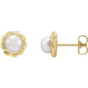 14K Yellow Cultured White Freshwater Pearl Rope Earrings