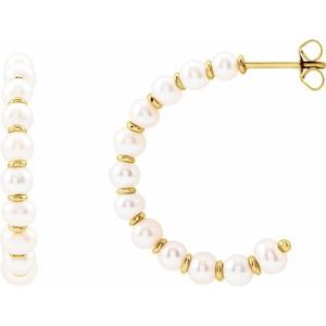 14K Yellow Cultured White Freshwater Pearl 30.3 mm Hoop Earrings