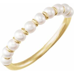 14K Yellow Cultured White Freshwater Pearl Ring Size 5