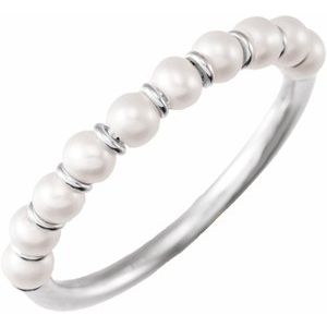 14K White Cultured White Freshwater Pearl Ring Size 7