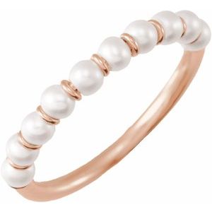 14K Rose Cultured White Freshwater Pearl Ring Size 7