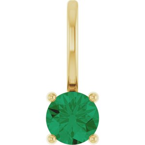 14K Yellow Lab-Grown Emerald Solitaire Charm/Pendant
