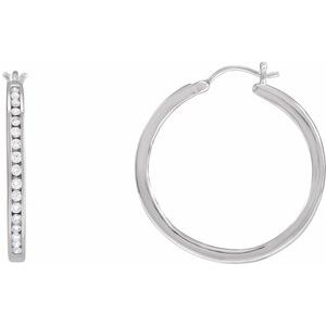 14K White 1/2 CTW Natural Diamond Hoop Earrings