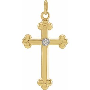 14K Yellow/White .005 CT Natural Diamond Cross Pendant