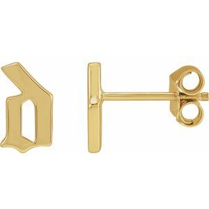 14K Yellow Gothic Initial D Earring