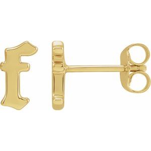 14K Yellow Gothic Initial F Earring
