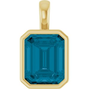 14K Yellow Natural London Blue Topaz Pendant