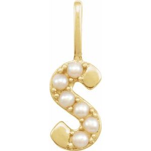 14K Yellow Cultured White Freshwater Pearl Initial S Charm/Pendant