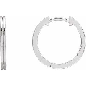 14K White Grooved Hinged 15 mm Huggie Hoop Earrings