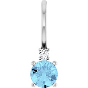 14K White Natural Aquamarine & .015 CT Natural Diamond Charm/Pendant