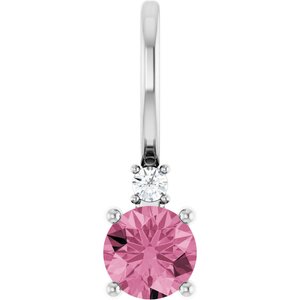 14K White Natural Pink Tourmaline & .015 CT Natural Diamond Charm/Pendant