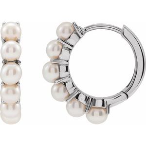 14K White Cultured White Freshwater Pearl 15.5 mm Huggie Hoop Earrings