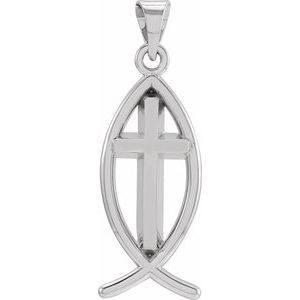Sterling Silver 19x9 mm Fish with Cross Pendant