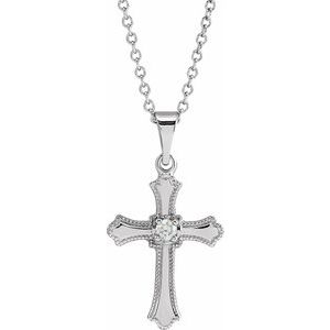 14K White .06 CT Natural Diamond Cross 18" Necklace