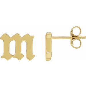 14K Yellow Gothic Initial M Earring