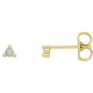 14K Yellow 3 mm Round Natural White Opal Earrings