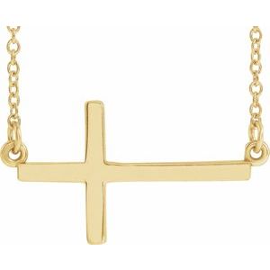 14K Yellow 22x11.5 mm Sideways Cross 16-18 Necklace