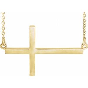 14K Yellow 28x16.2 mm Sideways Cross 16-18 Necklace