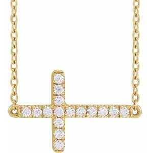 14K Yellow 1/6 CTW Lab-Grown Diamond Sideways Cross 16-18 Necklace