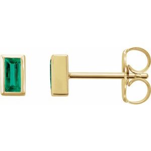 14K Yellow Natural Emerald Bezel-Set Earrings