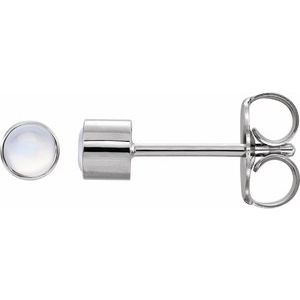 14K White Natural Rainbow Moonstone Bezel-Set Earring