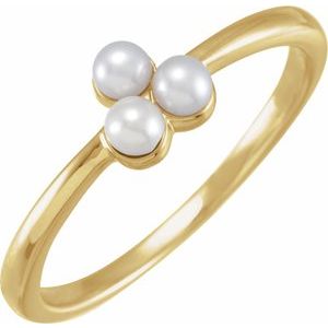 14K Yellow Cultured White Freshwater Pearl Cluster Ring
