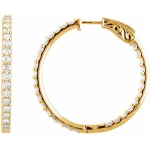 14K Yellow 3 CTW Natural Diamond Inside-Outside 34.5 mm Hinged Hoop Earrings
