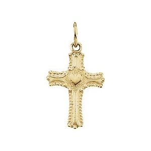 14K Yellow 13x10 mm Youth Cross with Heart Pendant