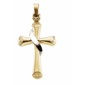 14K Yellow/White 22.5x15.5 mm Hollow Cross Pendant