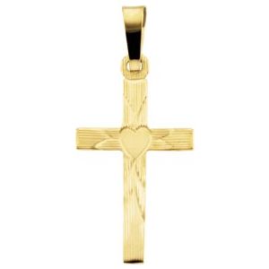 14K Yellow 19x11 mm Cross with Heart Pendant