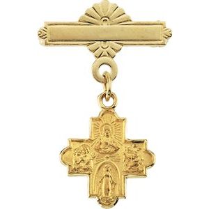 14K Yellow 12x12 mm Four-Way Medal Baptismal Pin