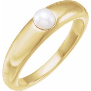 14K Yellow Cultured White Akoya Pearl Dome Ring