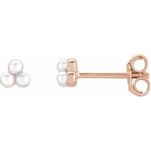 14K Rose Cultured White Freshwater Pearl Cluster Earrings