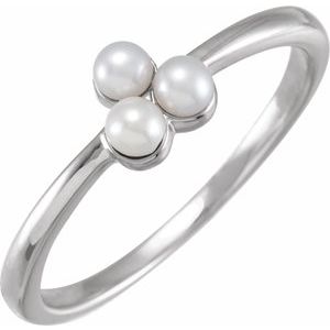 14K White Cultured White Freshwater Pearl Cluster Ring