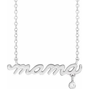Sterling Silver .015 CT Natural Diamond Mama 18" Necklace