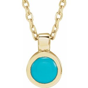 14K Yellow Natural Turquoise Bezel-Set 16-18" Necklace