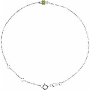 Sterling Silver Natural Peridot Bezel-Set Solitaire 6 1/2-7 1/2 Bracelet