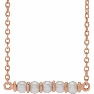 14K Rose Cultured White Freshwater Pearl Bar 18" Necklace