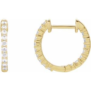 14K Yellow 1/2 CTW Natural Diamond Inside-Outside Hinged 14.5 mm Hoop Earrings