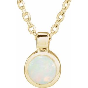 14K Yellow Natural White Opal Bezel-Set 16-18 Necklace