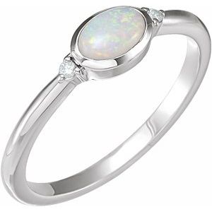 14K White Natural Ethiopian Opal & .03 CTW Natural Diamond Ring
