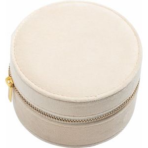 Ivory Velvet Round Jewelry Travel Case