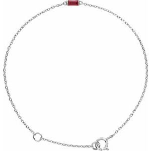 Sterling Silver Straight Baguette Natural Ruby 6 1/2-7 1/2 Bracelet