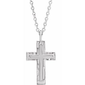 Sterling Silver Textured Cross 18" Necklace