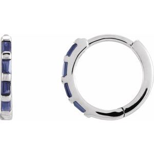 14K White Natural Blue Sapphire Huggie Earrings