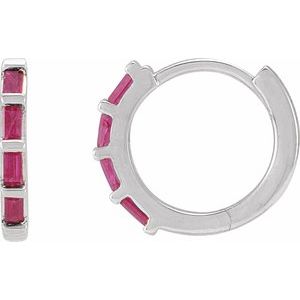 14K White Natural Ruby Huggie Earrings