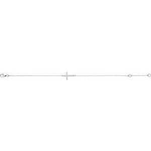 Sterling Silver Imitation Cubic Zirconia Sideways Cross 7-8" Bracelet