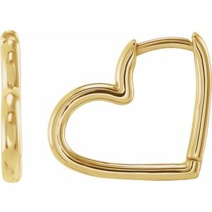 14K Yellow Hinged 15 mm Heart Huggie Hoop Earrings