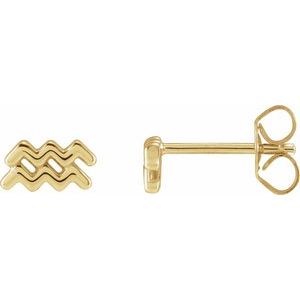14K Yellow Aquarius Zodiac Earrings